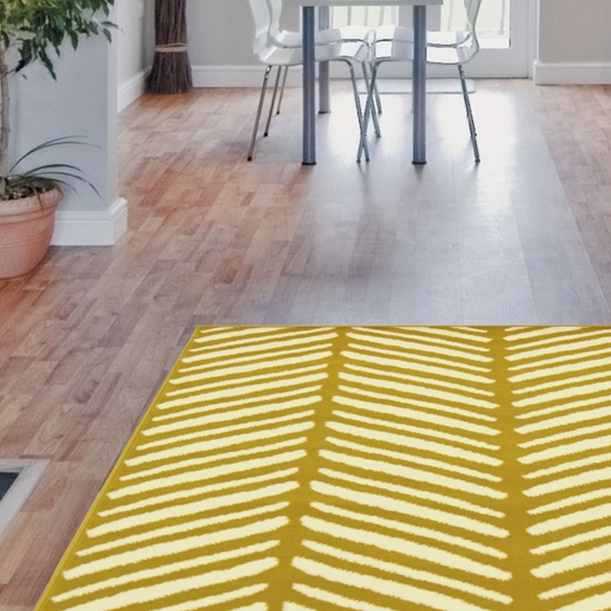 Maestro Herringbone Stripe Modern Rugs In Ochre Yellow